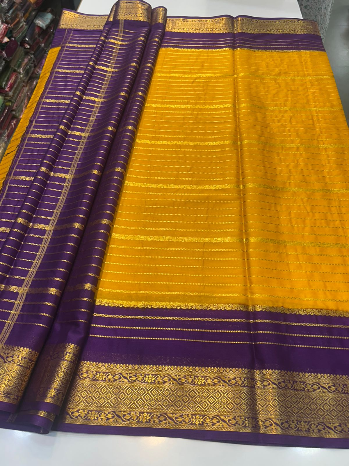 Crepe Lines Saree With Contrast Blouse (2440B)