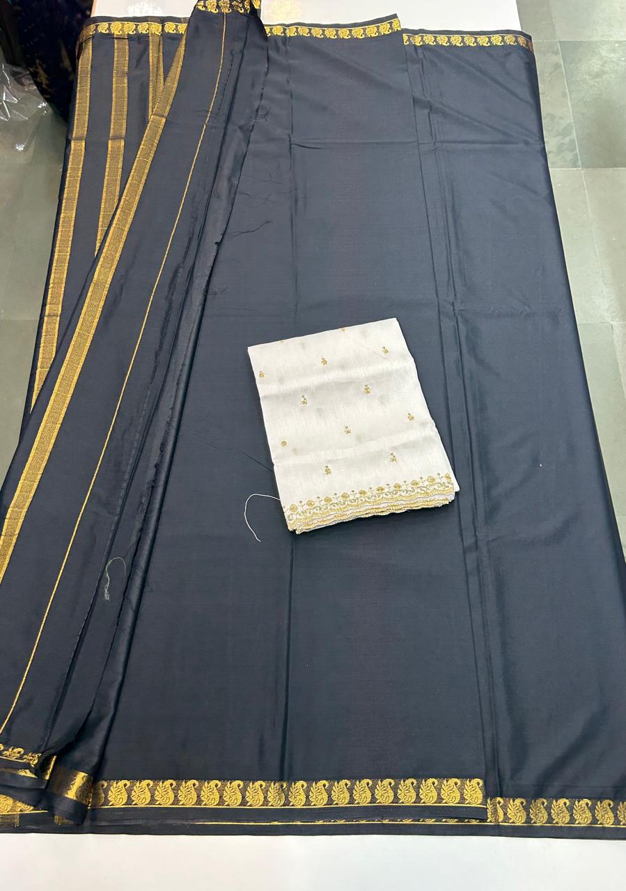 Mysore Crepe Self Small Border Saree (2539A)