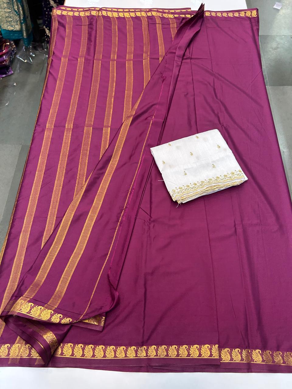 Mysore Crepe Self Small Border Saree (2539A)