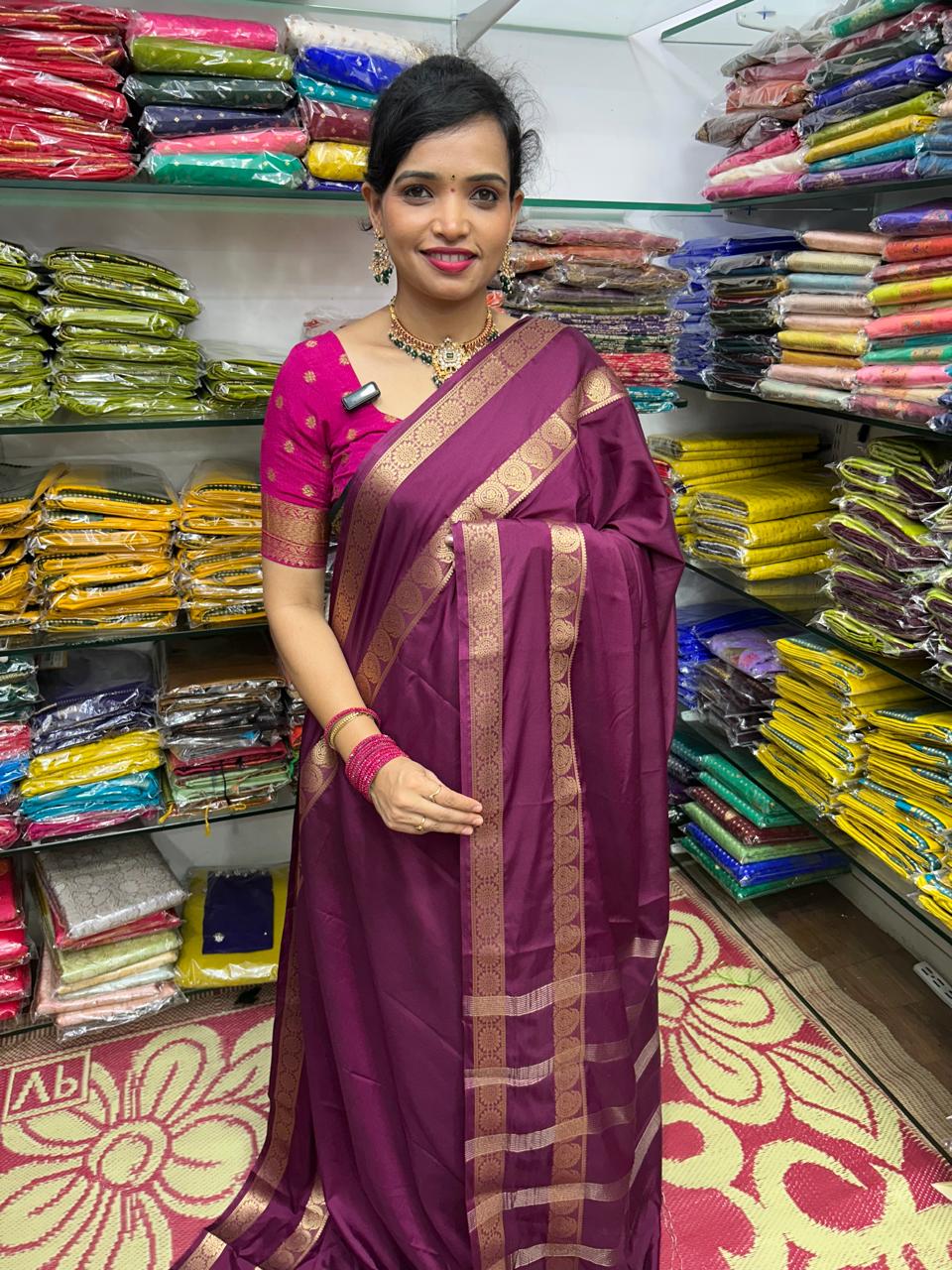Mysore Crepe Mango Border Saree (2639)