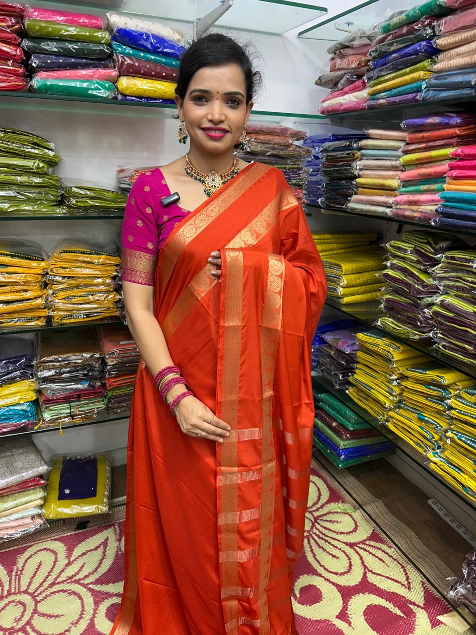 Mysore Crepe Mango Border Saree (2639)