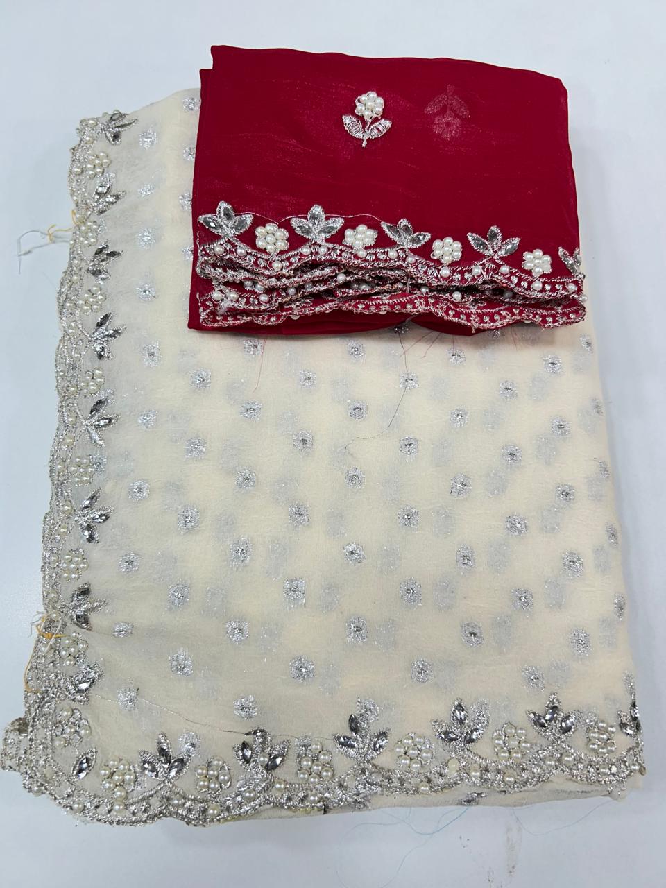 Fancy Space Silk White Saree (2646)