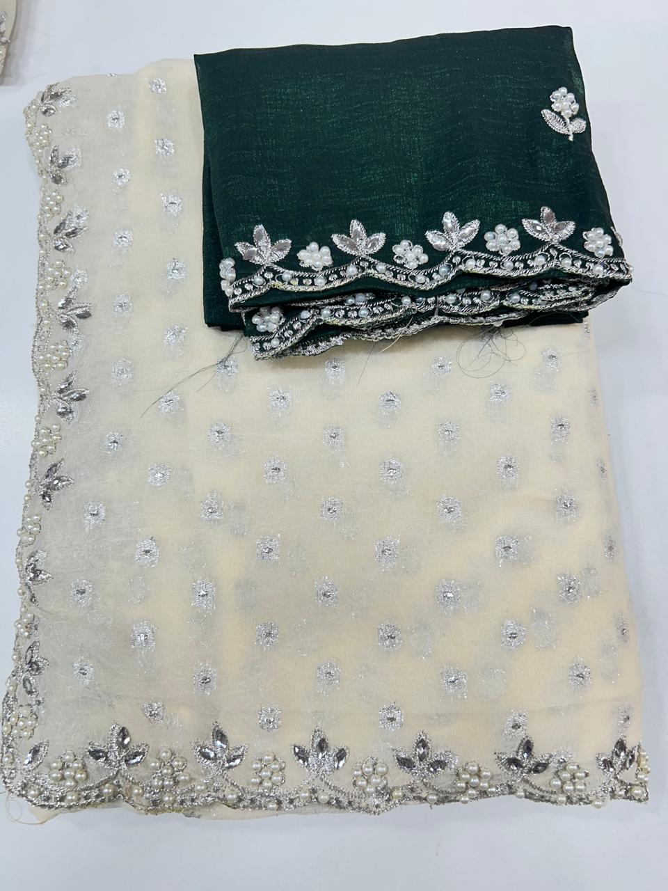 Fancy Space Silk White Saree (2646)