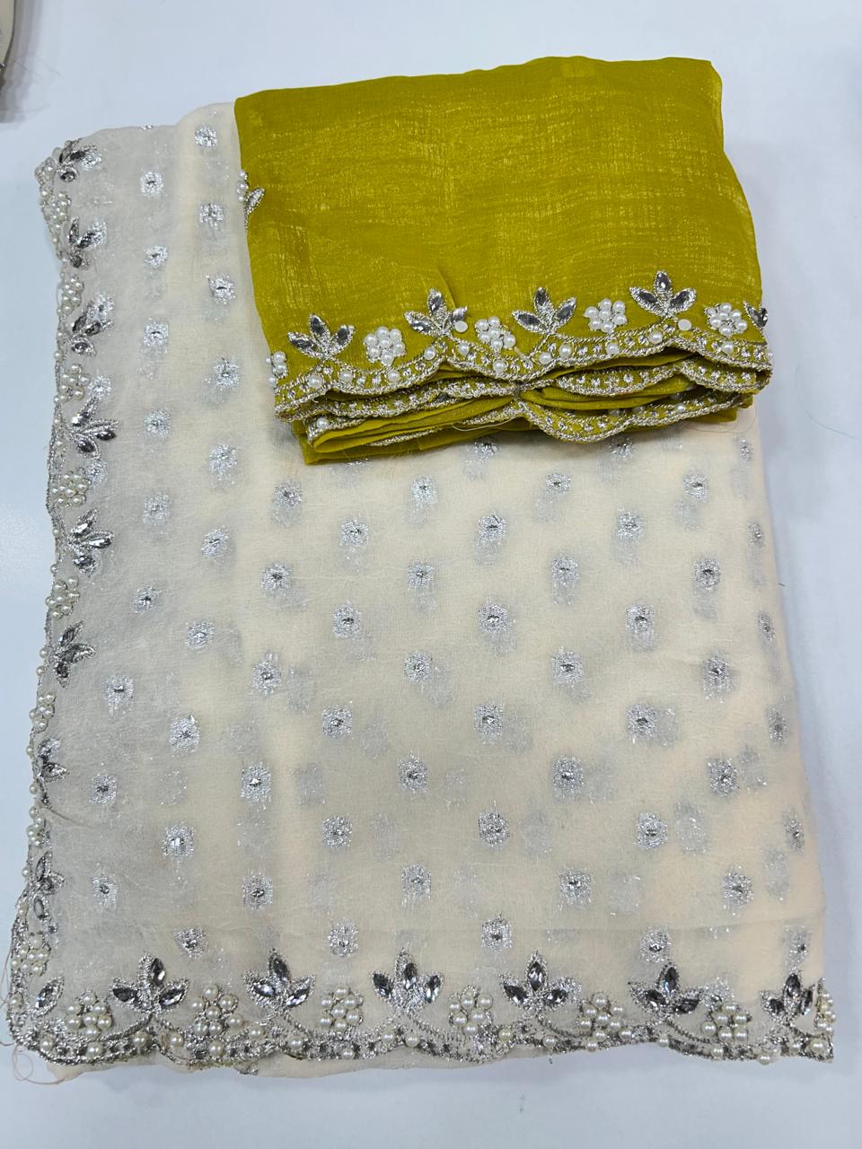 Fancy Space Silk White Saree (2646)