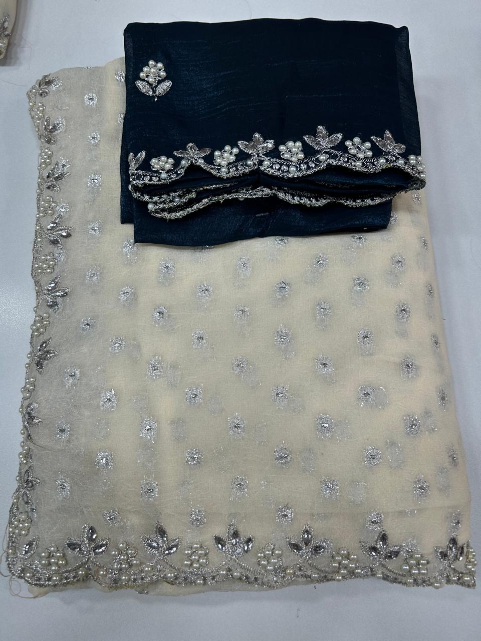 Fancy Space Silk White Saree (2646)