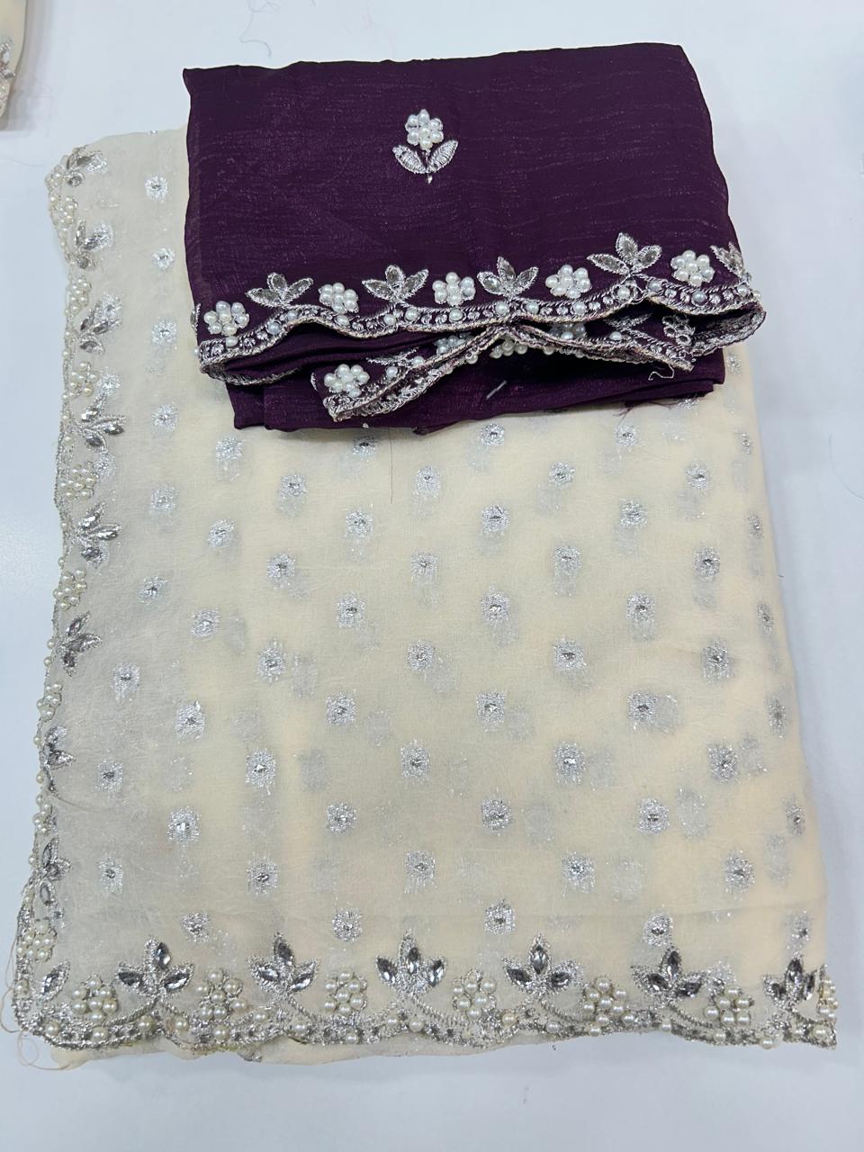 Fancy Space Silk White Saree (2646)