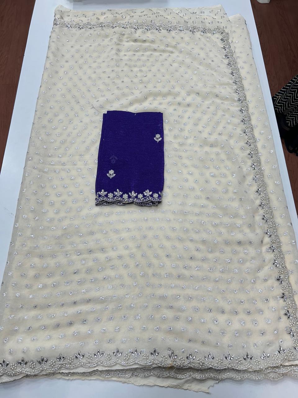 Fancy Space Silk White Saree (2646)