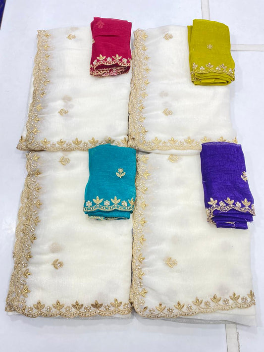 Fancy Space Silk Off White Saree (2748)