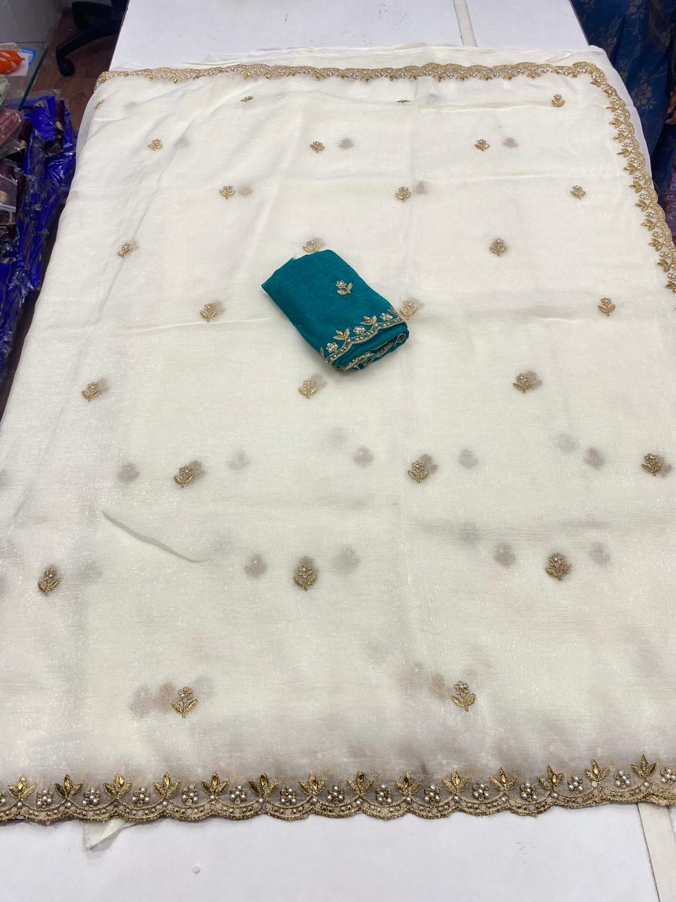 Fancy Space Silk Off White Saree (2748)