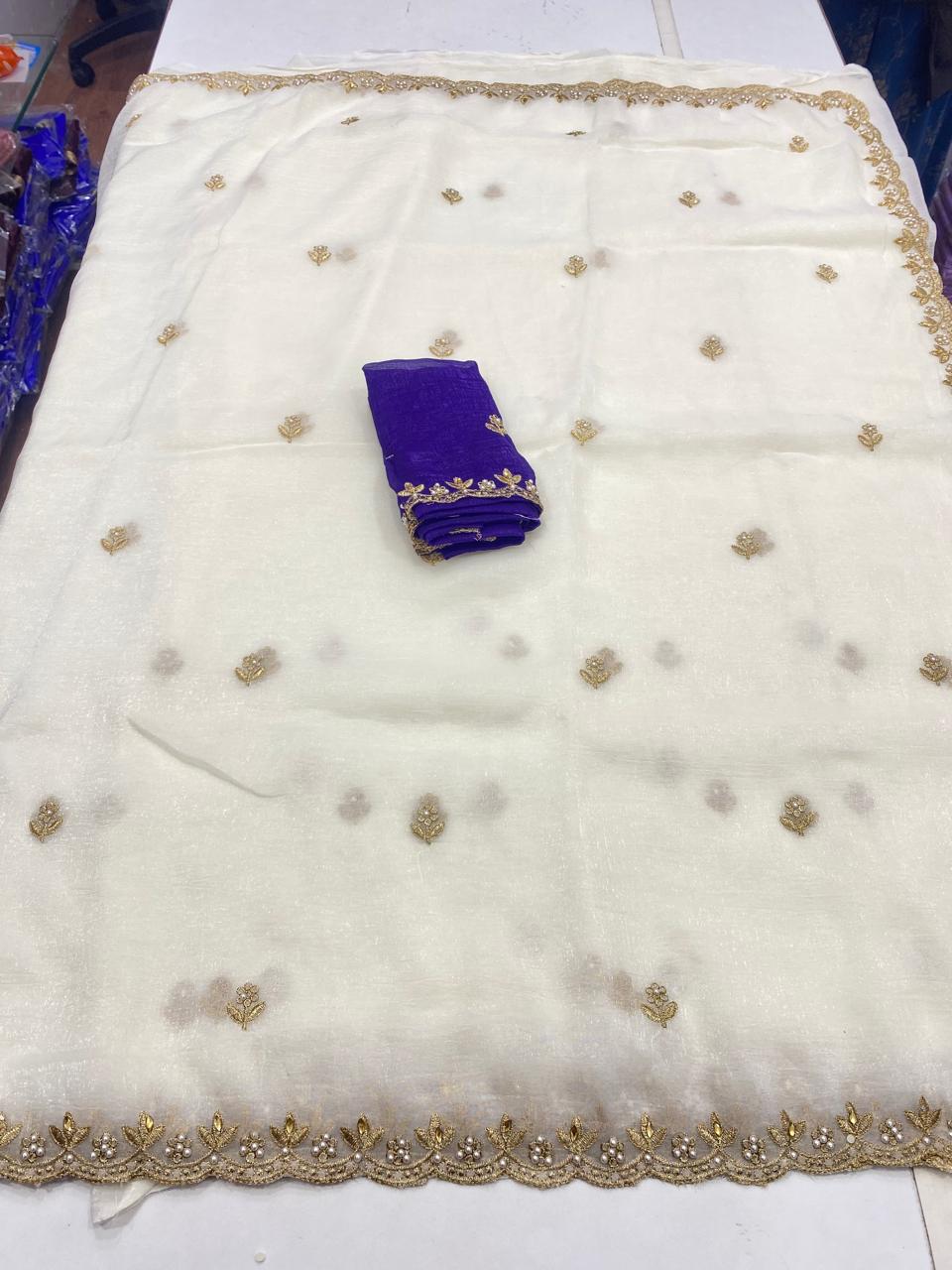 Fancy Space Silk Off White Saree (2748)