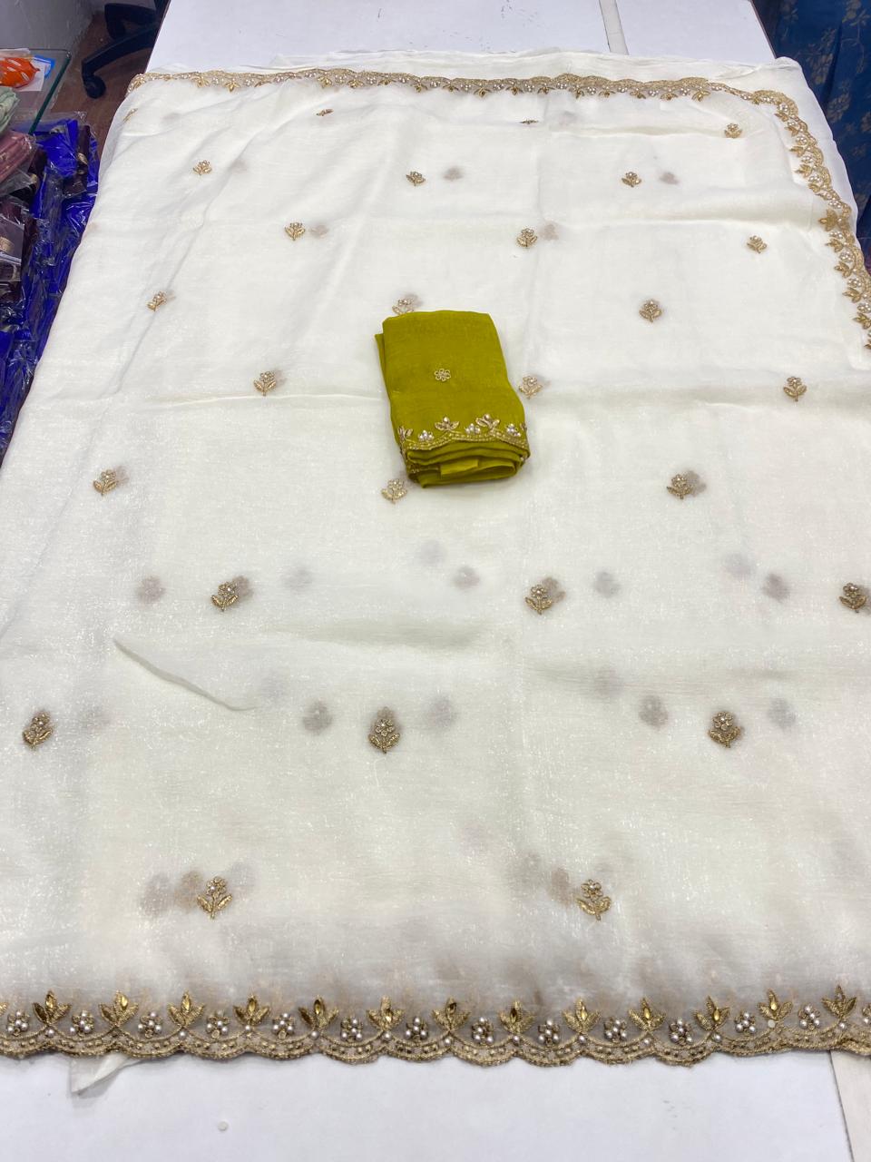 Fancy Space Silk Off White Saree (2748)