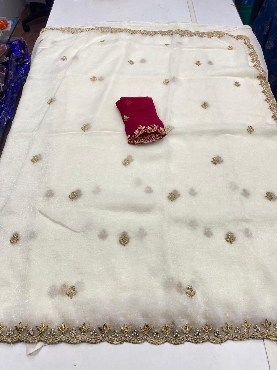 Fancy Space Silk Off White Saree (2748)