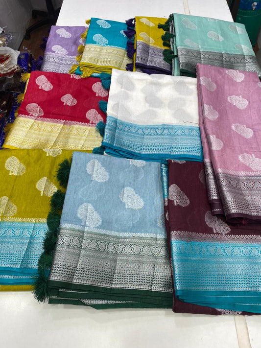 Soft Cotton Silver Butta Saree (2728)