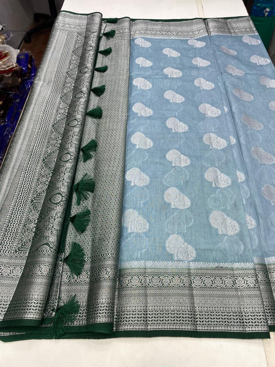 Soft Cotton Silver Butta Saree (2728)