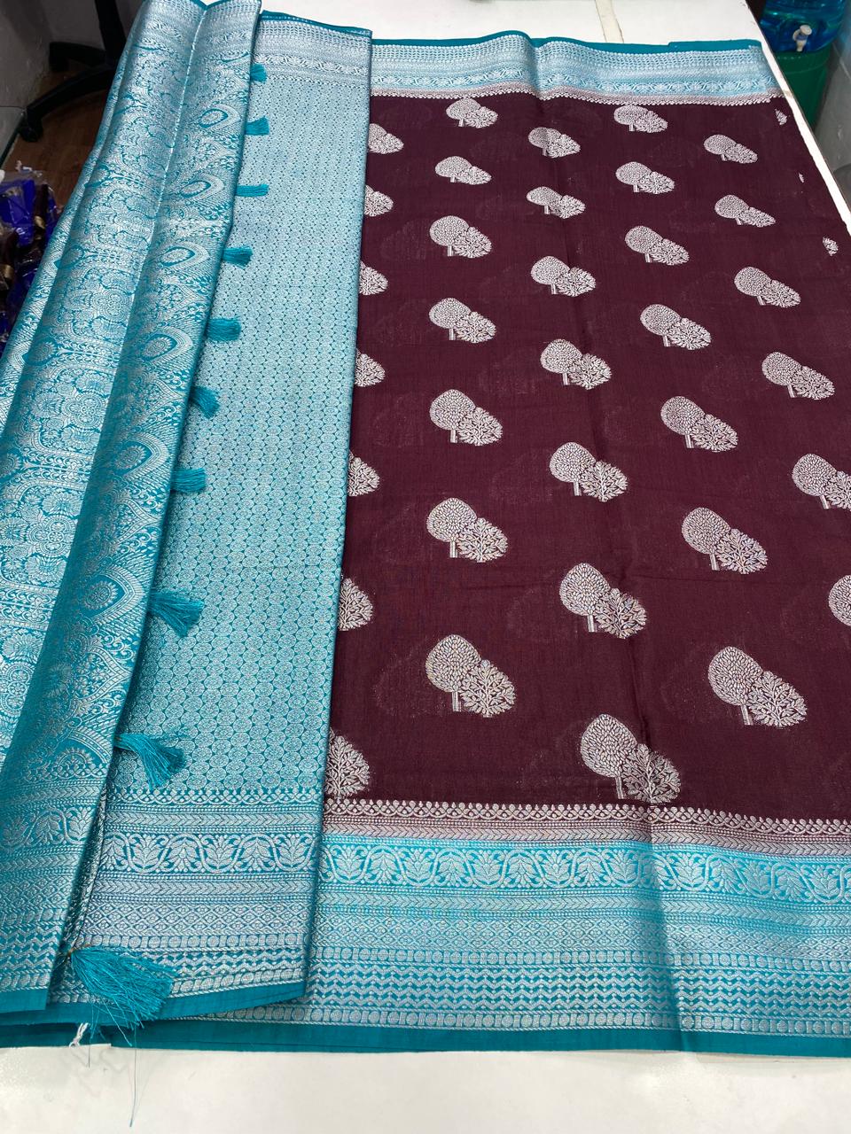 Soft Cotton Silver Butta Saree (2728)