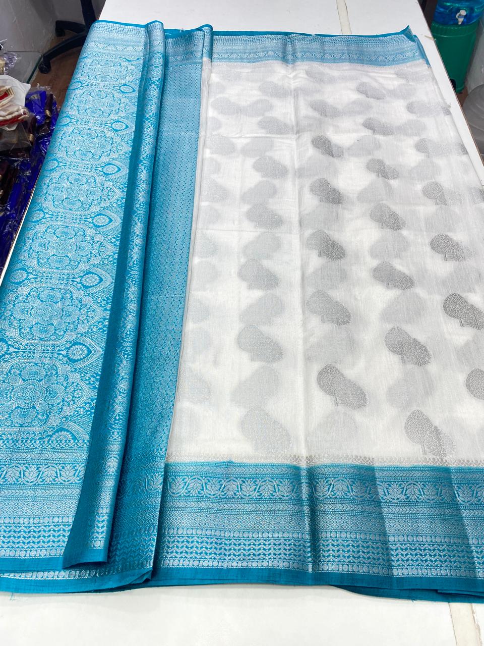 Soft Cotton Silver Butta Saree (2728)