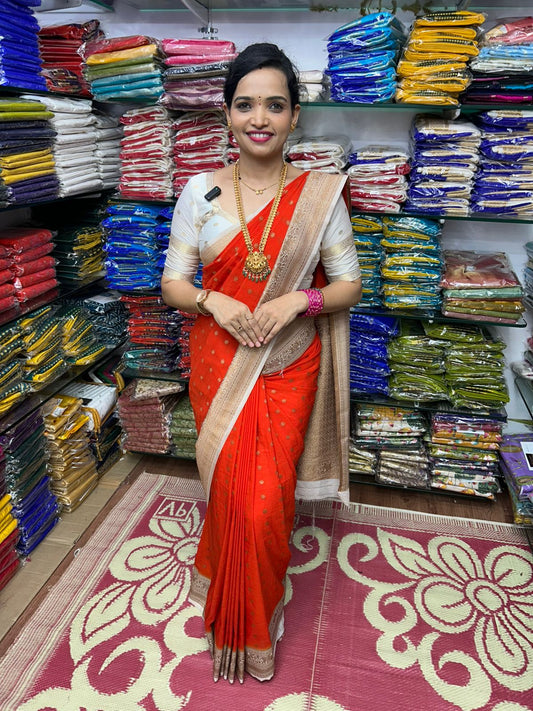 Khaddi Georgette Orange Saree (2762A)