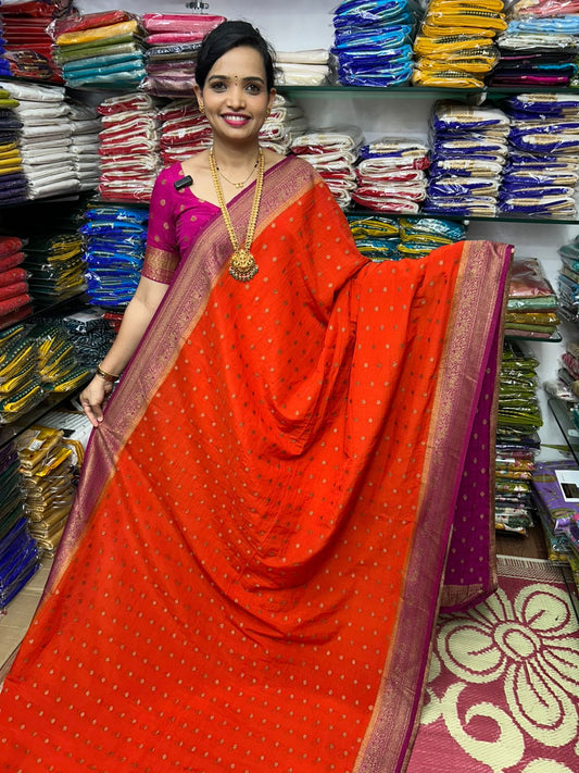 Khaddi Georgette Orange Saree (2762B)