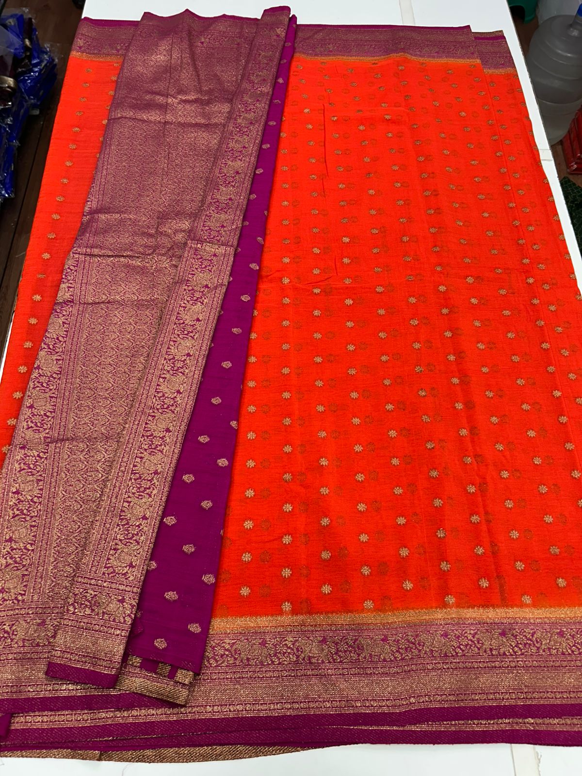 Khaddi Georgette Orange Saree (2762B)