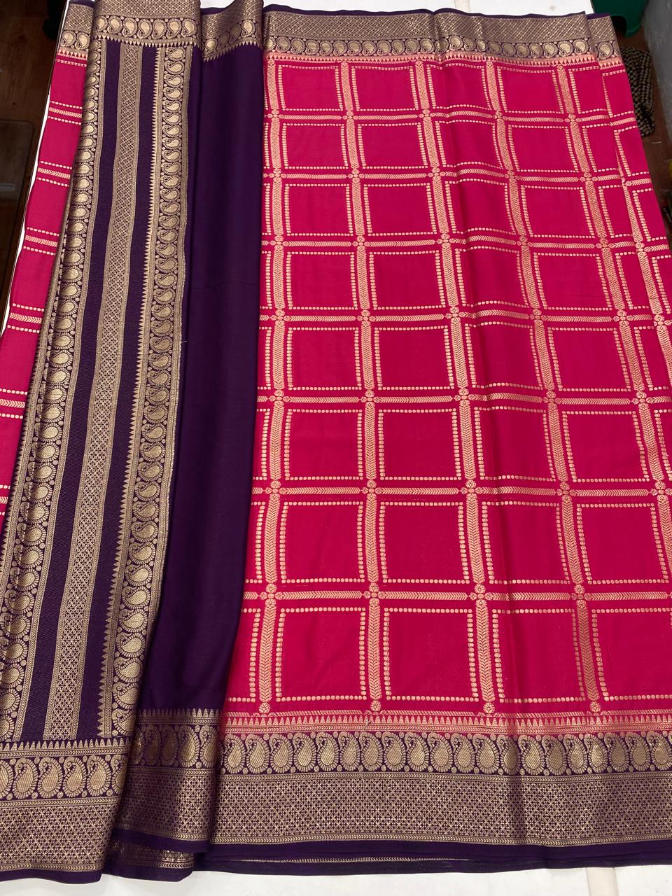 Mysore Crepe Checks Saree (2855B)