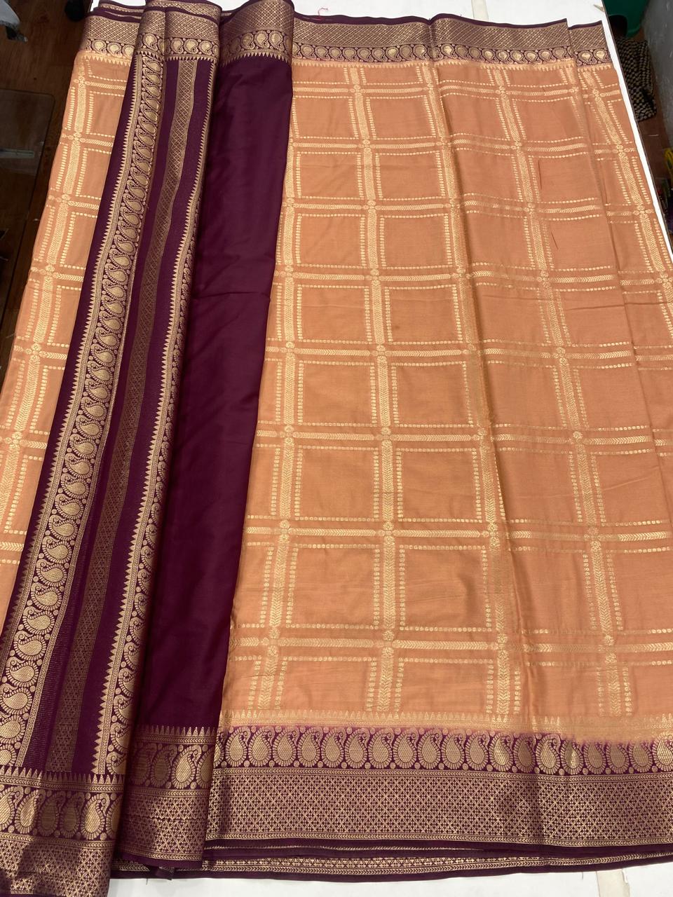 Mysore Crepe Checks Saree (2855B)