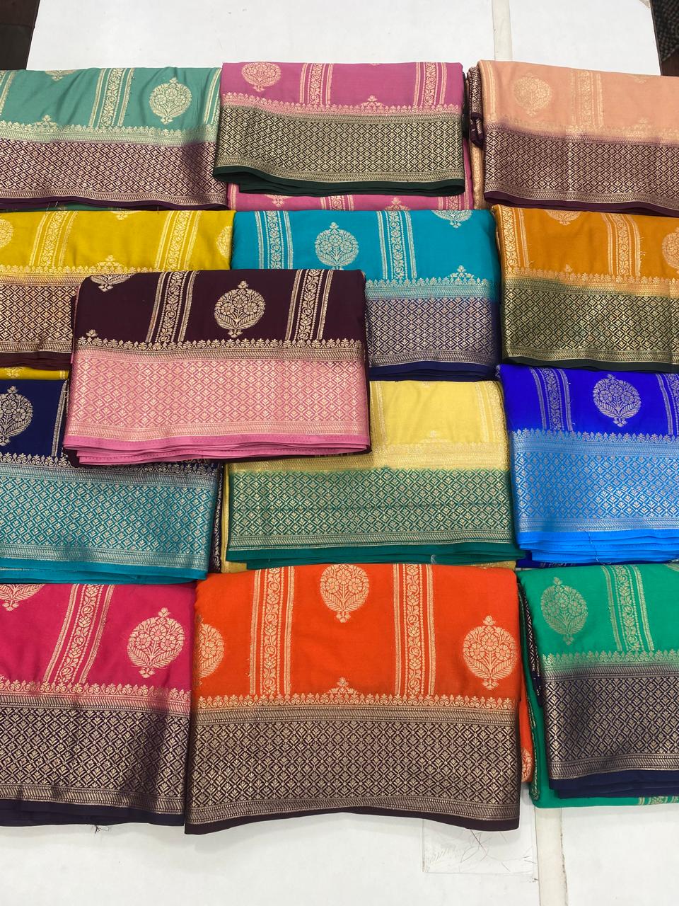 Mysore Crepe Butta Lines Saree (2855)