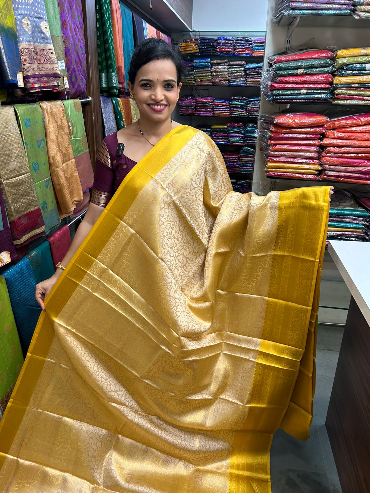Semi Silk Gold Brocket Saree (2970)