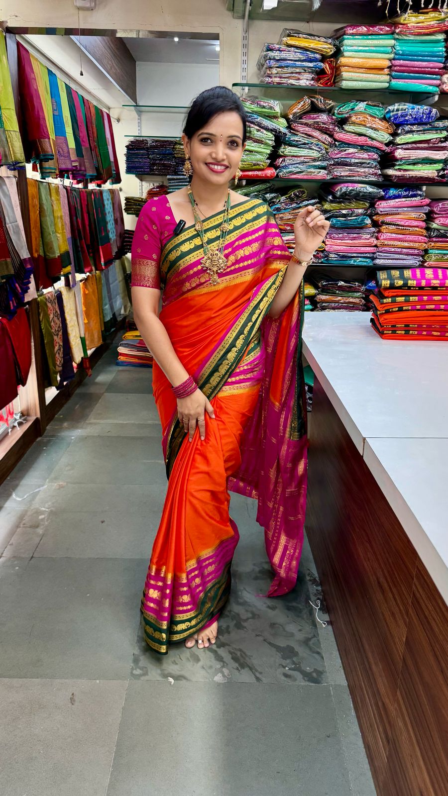 Crepe 3D Orange Big Bentex Saree (2223)