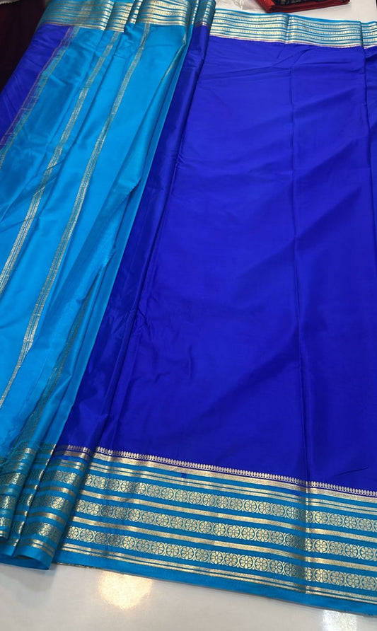 Crepe Royal Blue Saree With Contrast Plain Blouse (2426C)