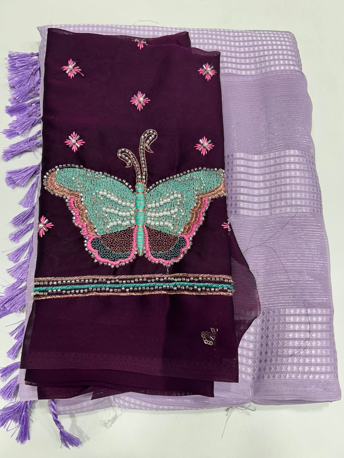 Fancy Georgette Saree Butterfly Blouse (2456)