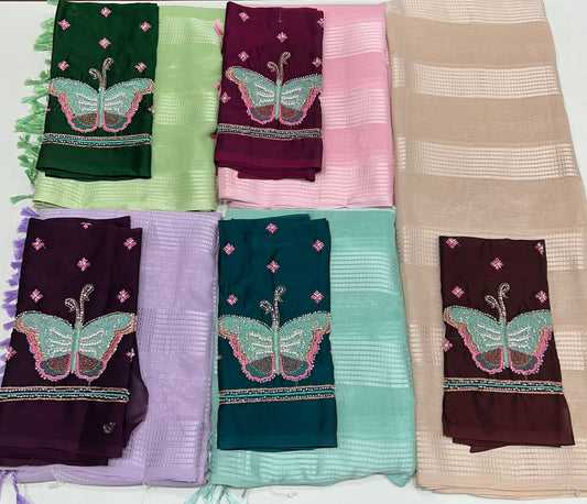 Fancy Georgette Saree Butterfly Blouse (2456)