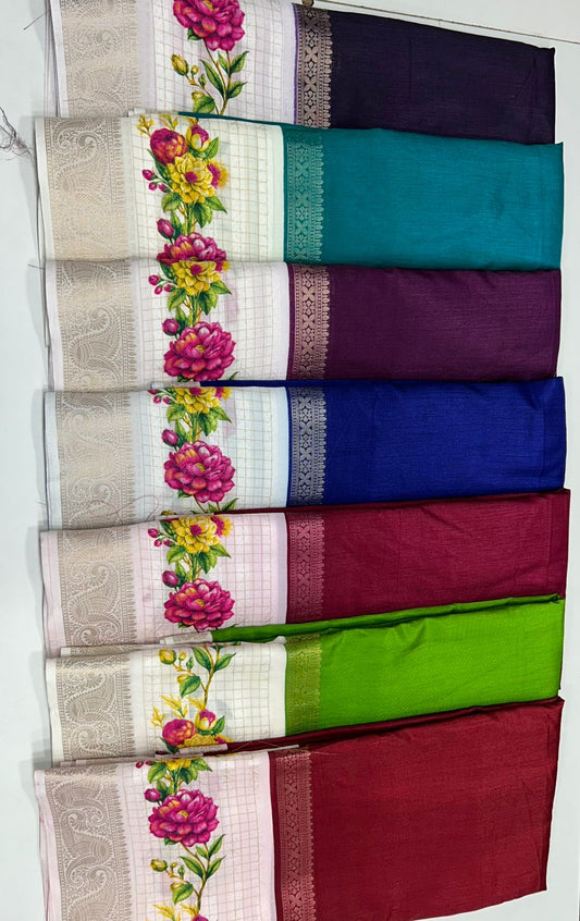 Fancy Raw Saree Digital Print Border (2460)