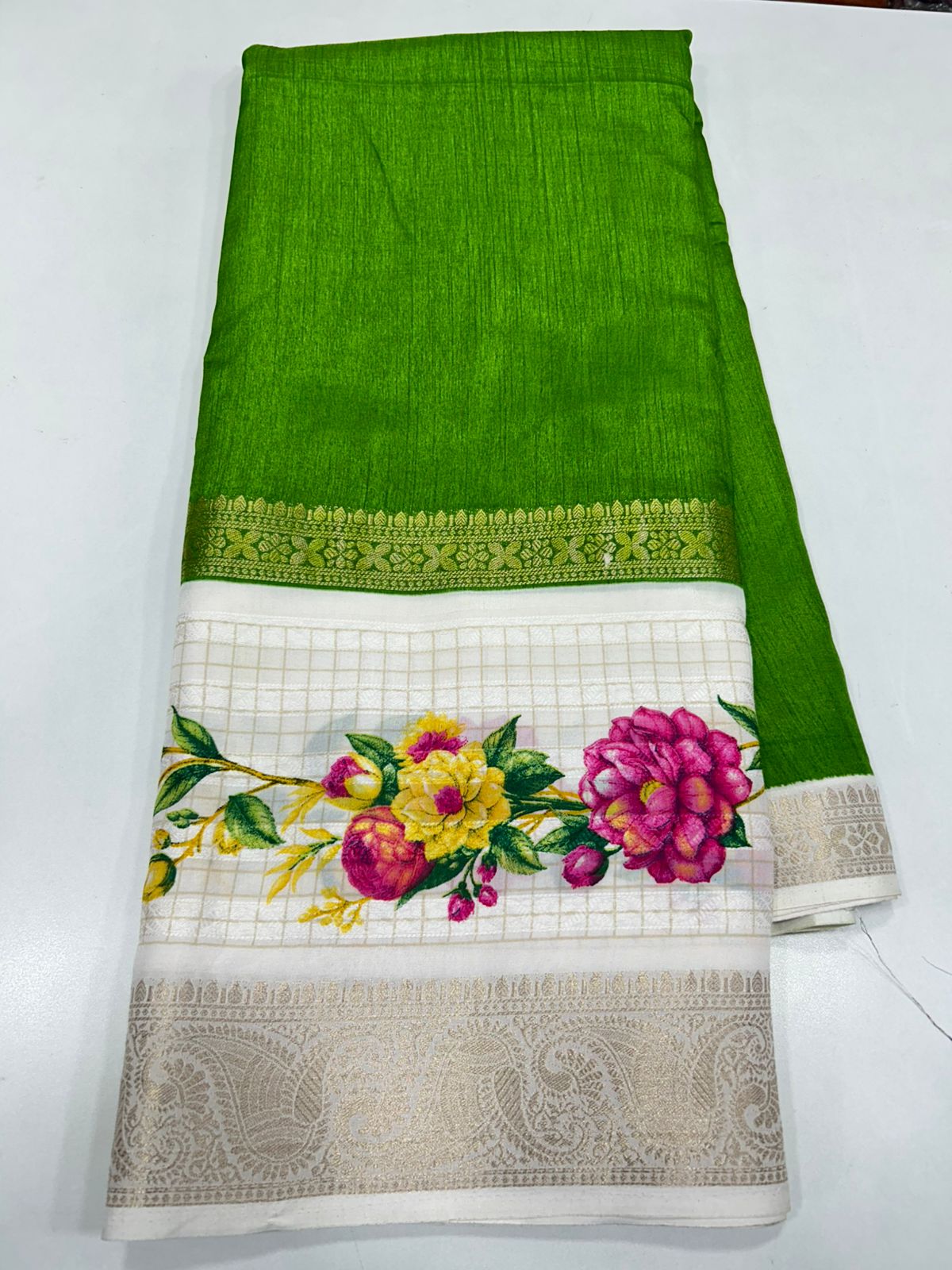 Fancy Raw Saree Digital Print Border (2460)