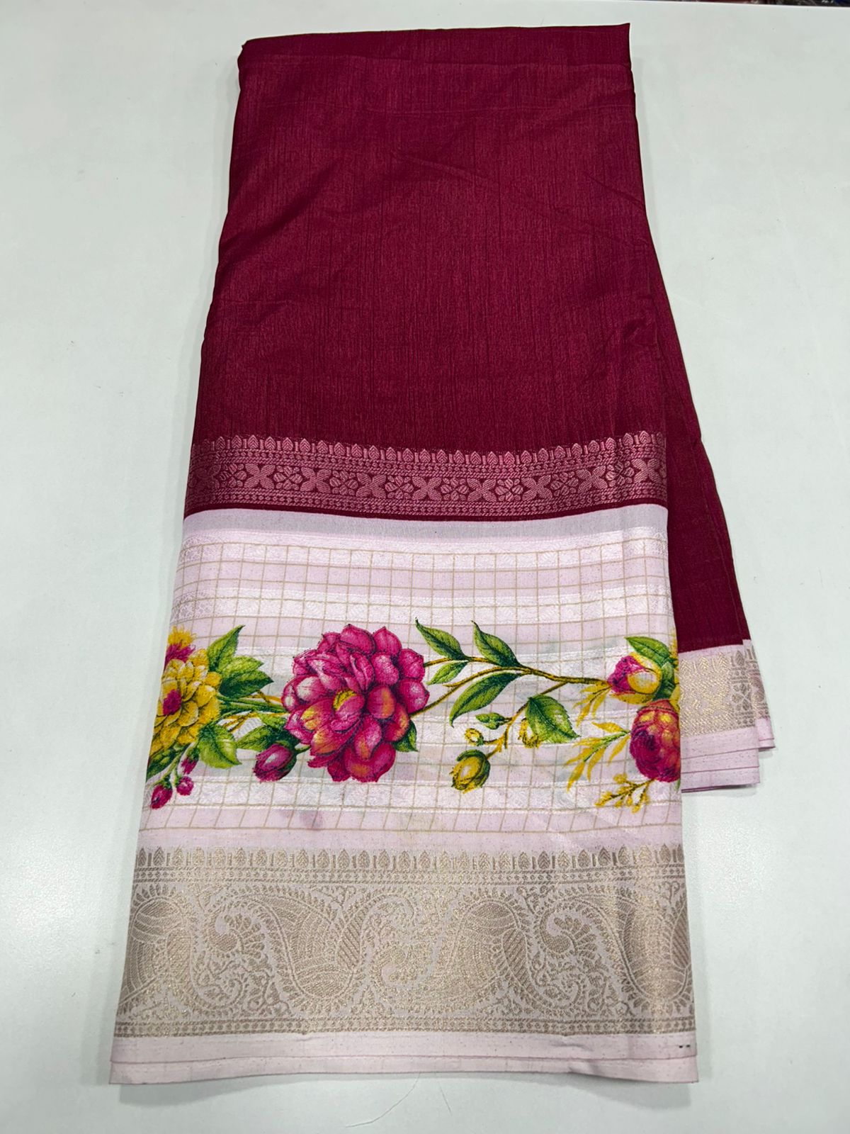 Fancy Raw Saree Digital Print Border (2460)