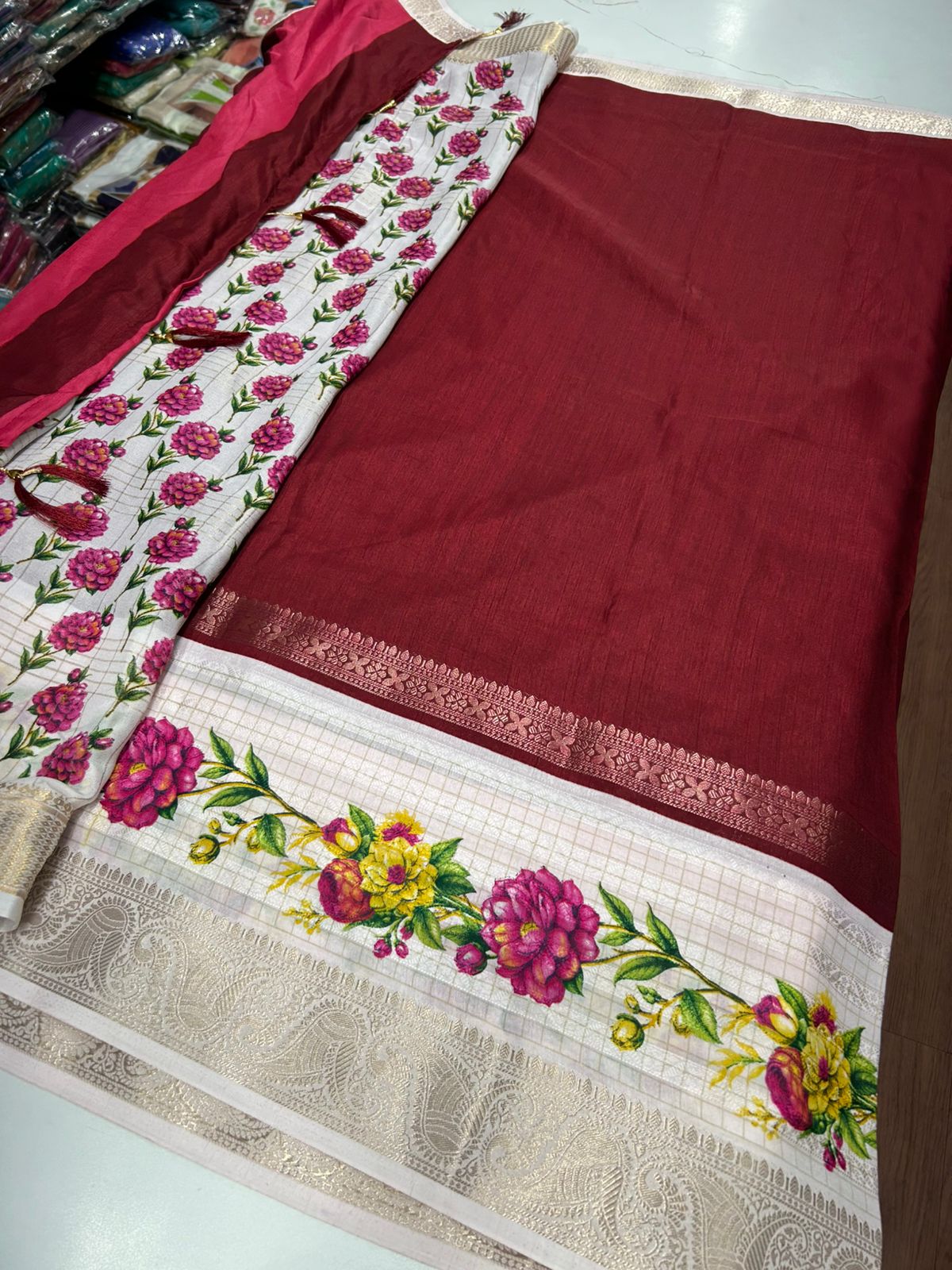 Fancy Raw Saree Digital Print Border (2460)