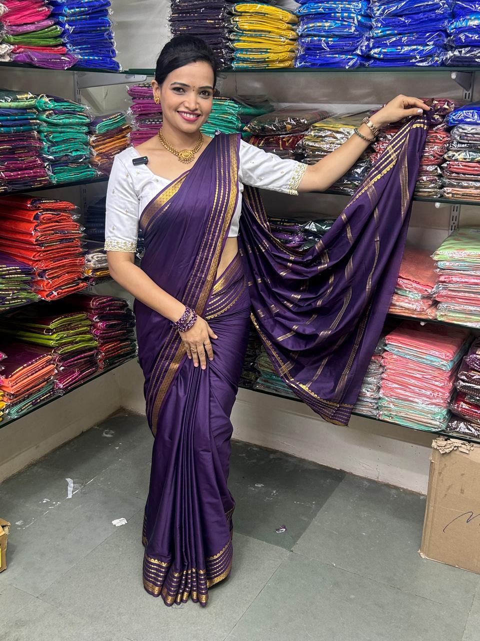 Crepe Self Purple Saree (2424F)