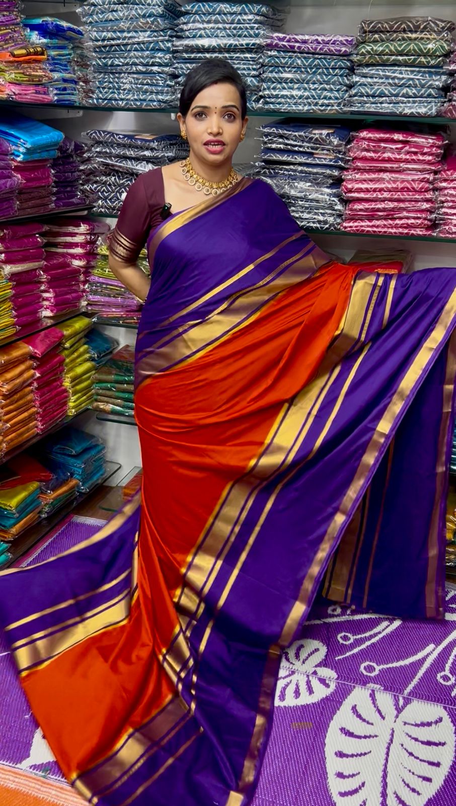 Mysore Crepe Orange Saree (2557)