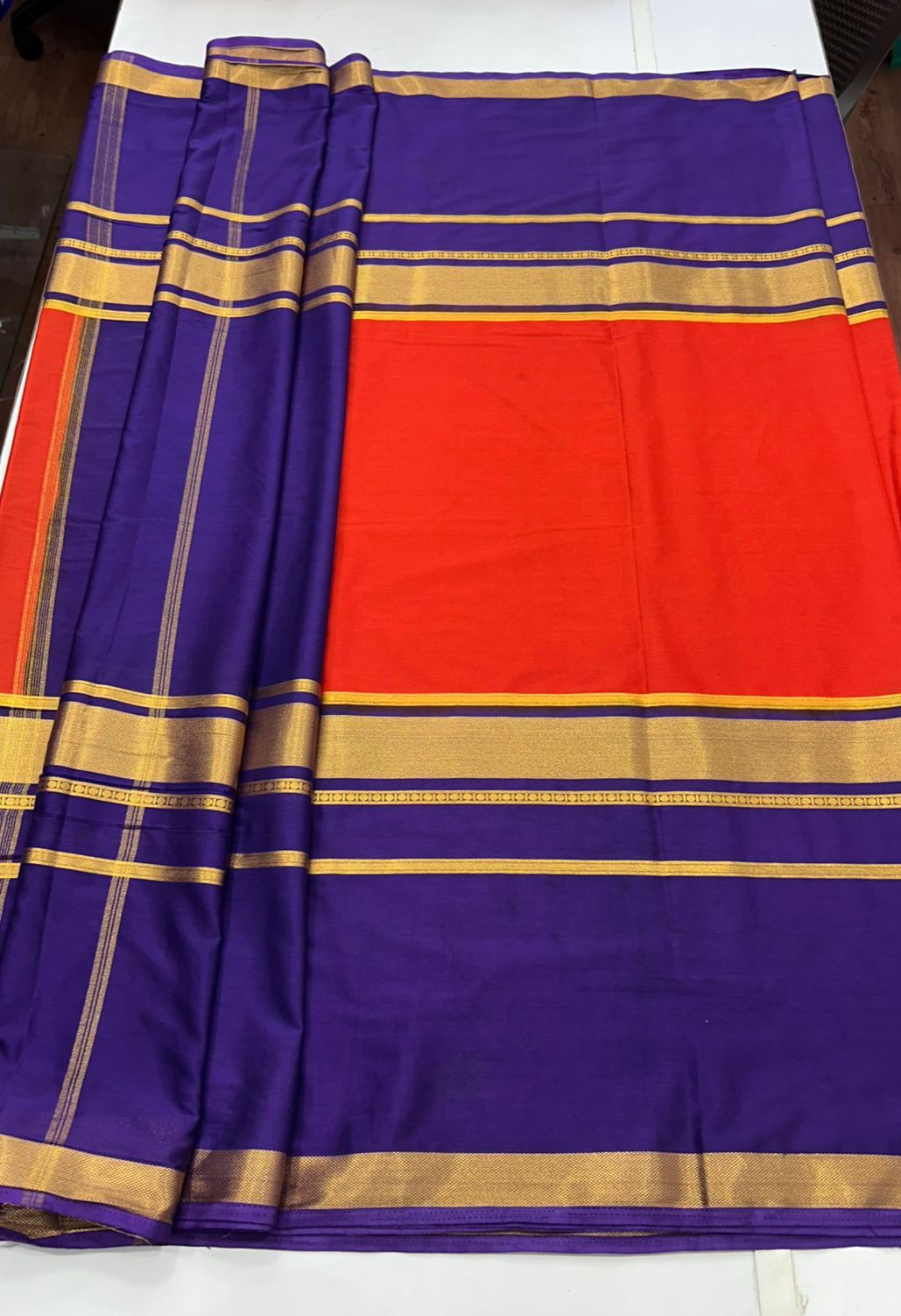 Mysore Crepe Orange Saree (2557)