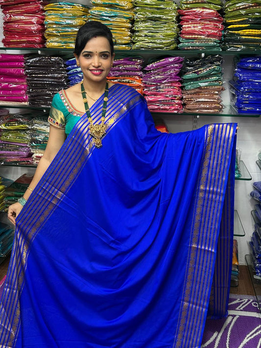 Mysore Crepe Royal Blue Saree (2555F)