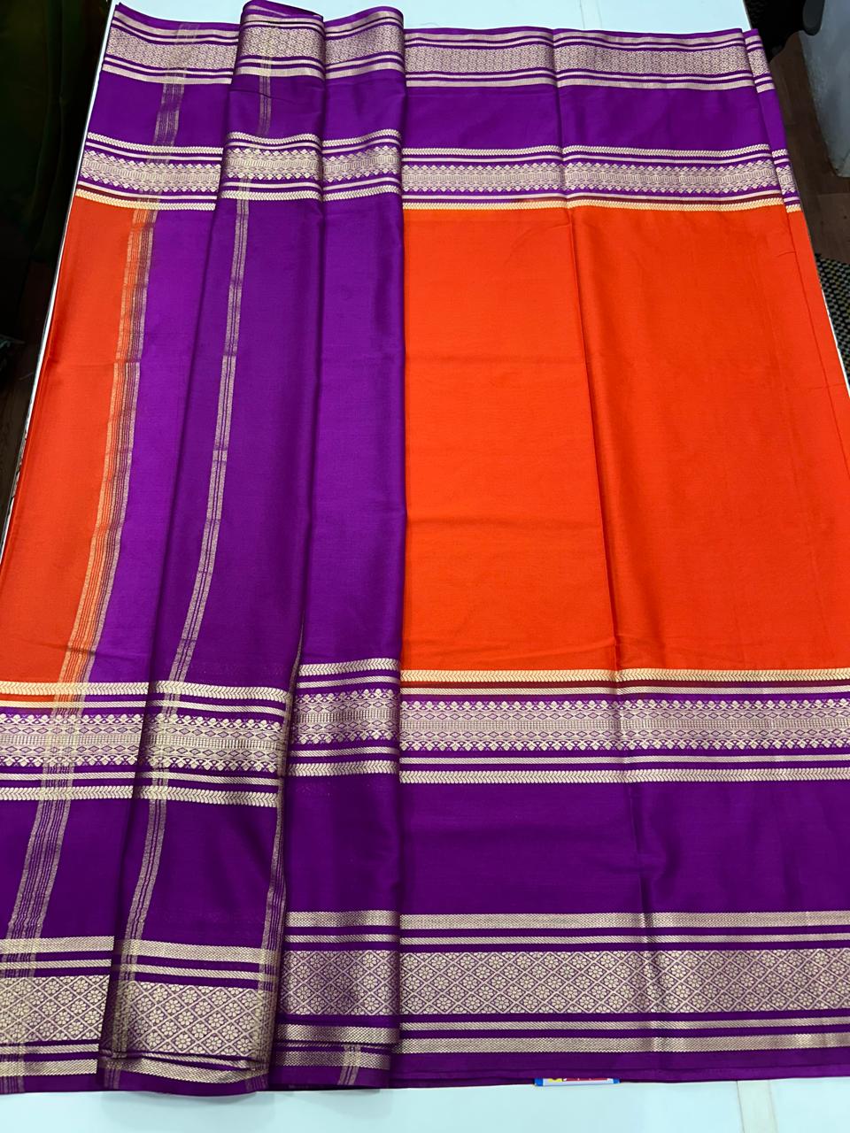 Mysore Crepe Orange Saree (2564B)