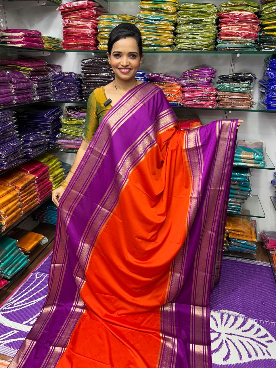 Mysore Crepe Orange Saree (2564B)