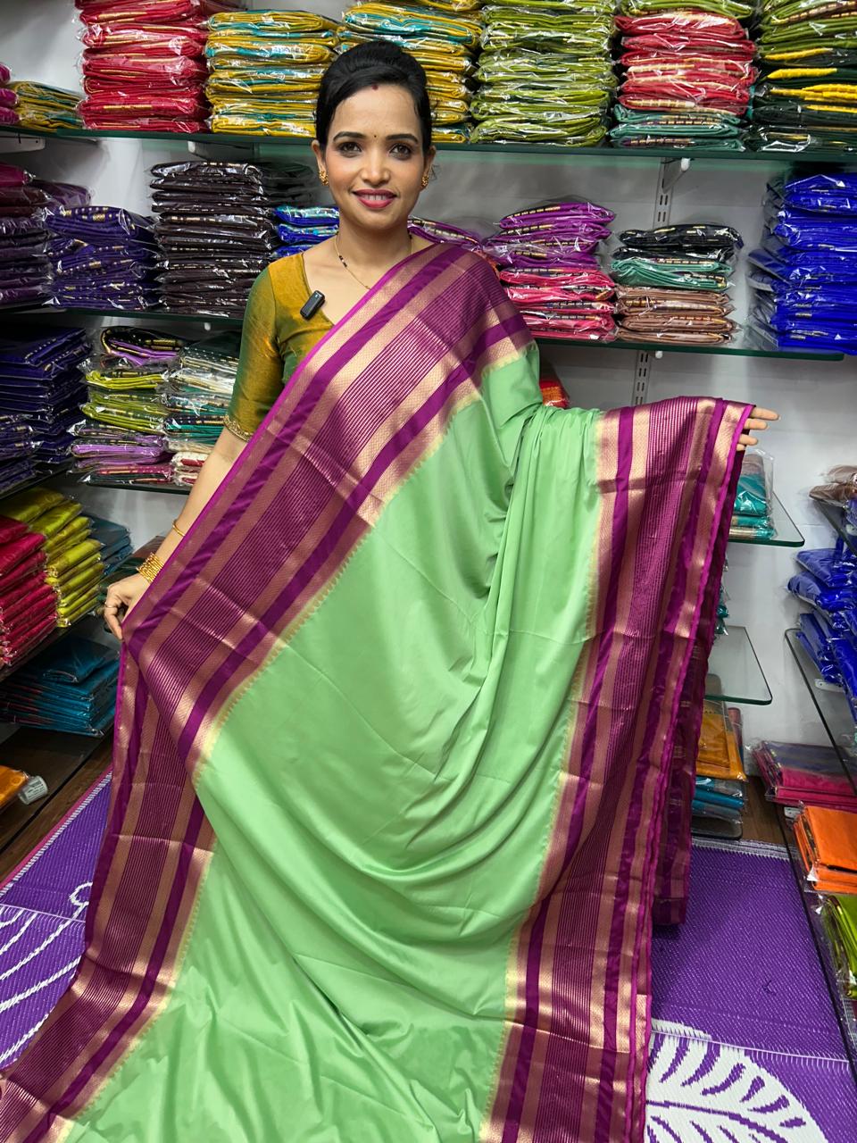 Mysore Crepe Pista Saree (2564C)