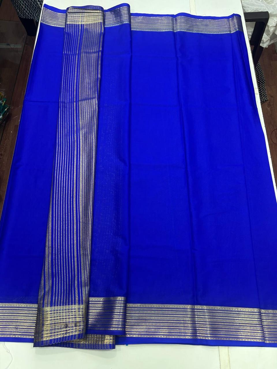 Mysore Crepe Royal Blue Saree (2555H)