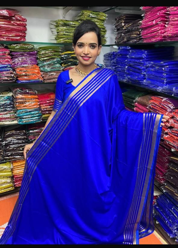Mysore Crepe Royal Blue Saree (2566B)