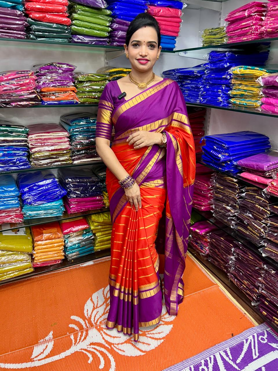 Mysore Crepe Orange Saree (2605)