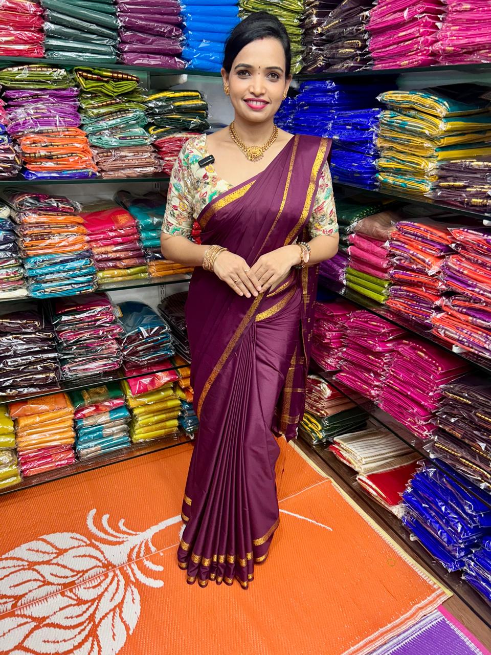 Mysore Crepe Wine Saree (2566C)