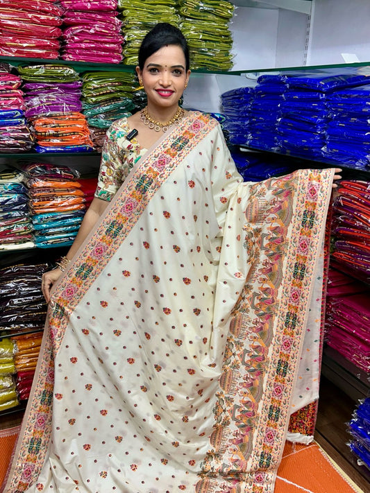 Mysore Pashmeena Off White Saree (2565B)