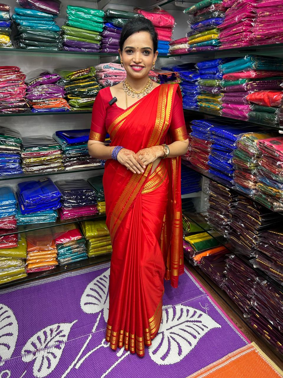 Mysore Crepe Red Saree (2615)