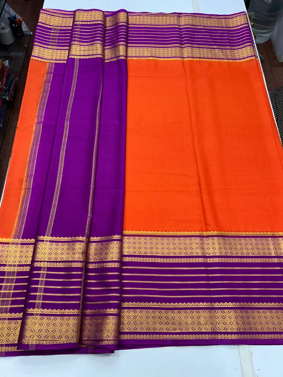 Mysore Crepe 2D Orange Saree (2678)