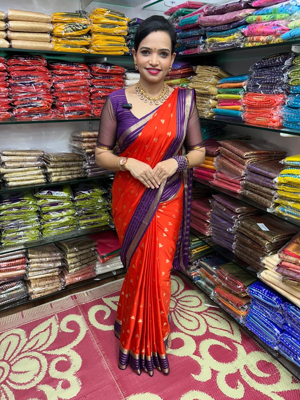 Mysore Crepe 2D Butta Orange Saree (2706A)